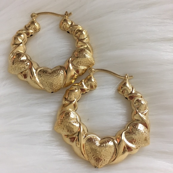 Heart Design Hoop Earrings-14K Gold Filled Rustic - Picture 6 of 6